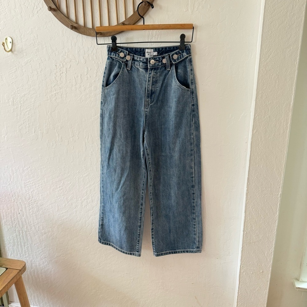 Princess Polly Button Adjustable Waist High Rise 23” Wide Leg Balloon Jeans 2